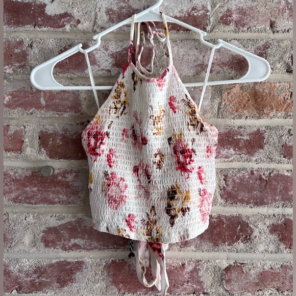 House of Harlow 1960 backless halter crop top with floral design and bead detail - Picture 1 of 4